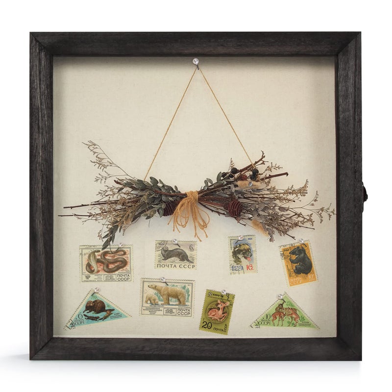 TJMOREE TJ.MOREE Flowers Shadow Box Display Case Large Shadow Box Frame with Glass Window Door Picture Frame Wedding Bouquet Memorabilia Medals Photos Memory Box for Keepsakes - (Rustic Black  11 x 11 ) - Image 2