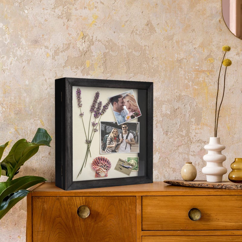 TJMOREE TJ.MOREE Flowers Shadow Box Display Case Large Shadow Box Frame with Glass Window Door Picture Frame Wedding Bouquet Memorabilia Medals Photos Memory Box for Keepsakes - (Rustic Black  11 x 11 ) - Image 4