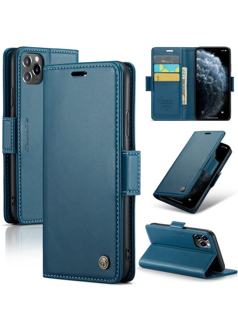 CaseMe Flip Wallet Case For iPhone 11 Pro MAX RFID Blocking PU Leather Wallet Flip Folio Case with Card Holder Kickstand Shockproof Phone Cover - Blue