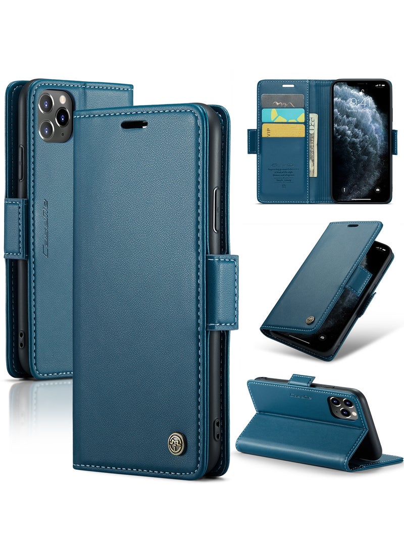 CaseMe - CaseMe Flip Wallet Case For iPhone 11 Pro MAX RFID Blocking PU Leather Wallet Flip Folio Case with Card Holder Kickstand Shockproof Phone Cover - Blue - Image 1