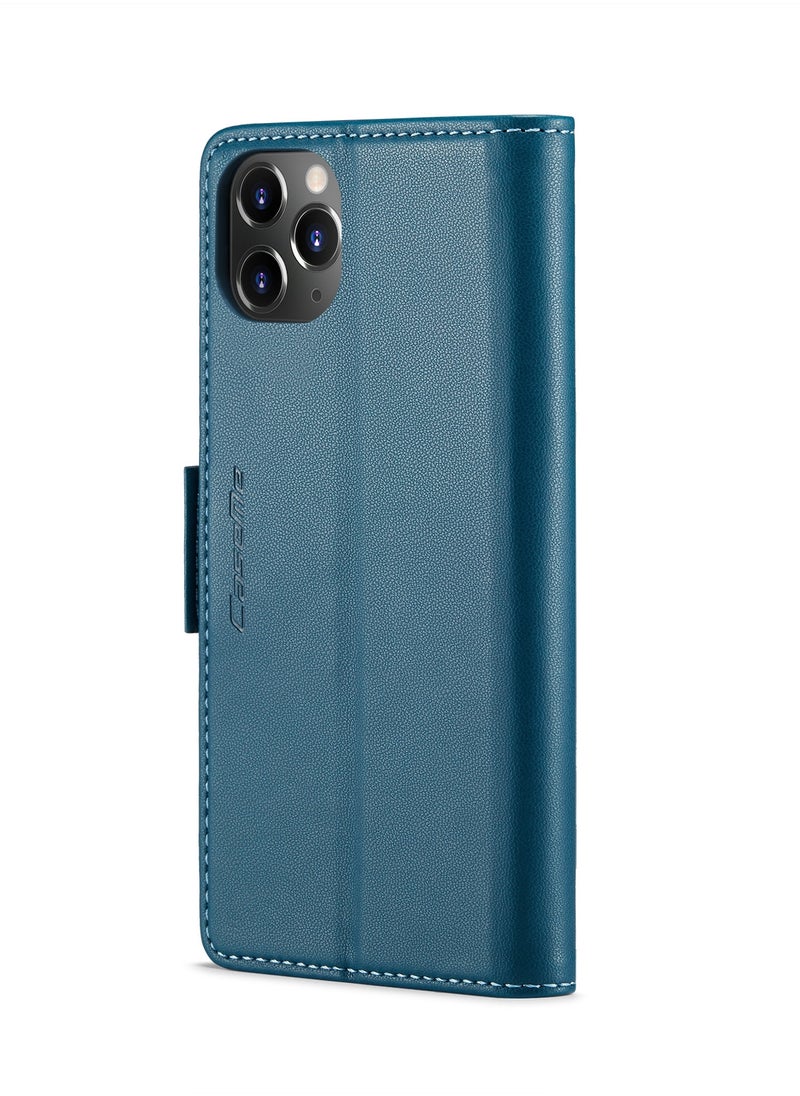 CaseMe - CaseMe Flip Wallet Case For iPhone 11 Pro MAX RFID Blocking PU Leather Wallet Flip Folio Case with Card Holder Kickstand Shockproof Phone Cover - Blue - Image 1