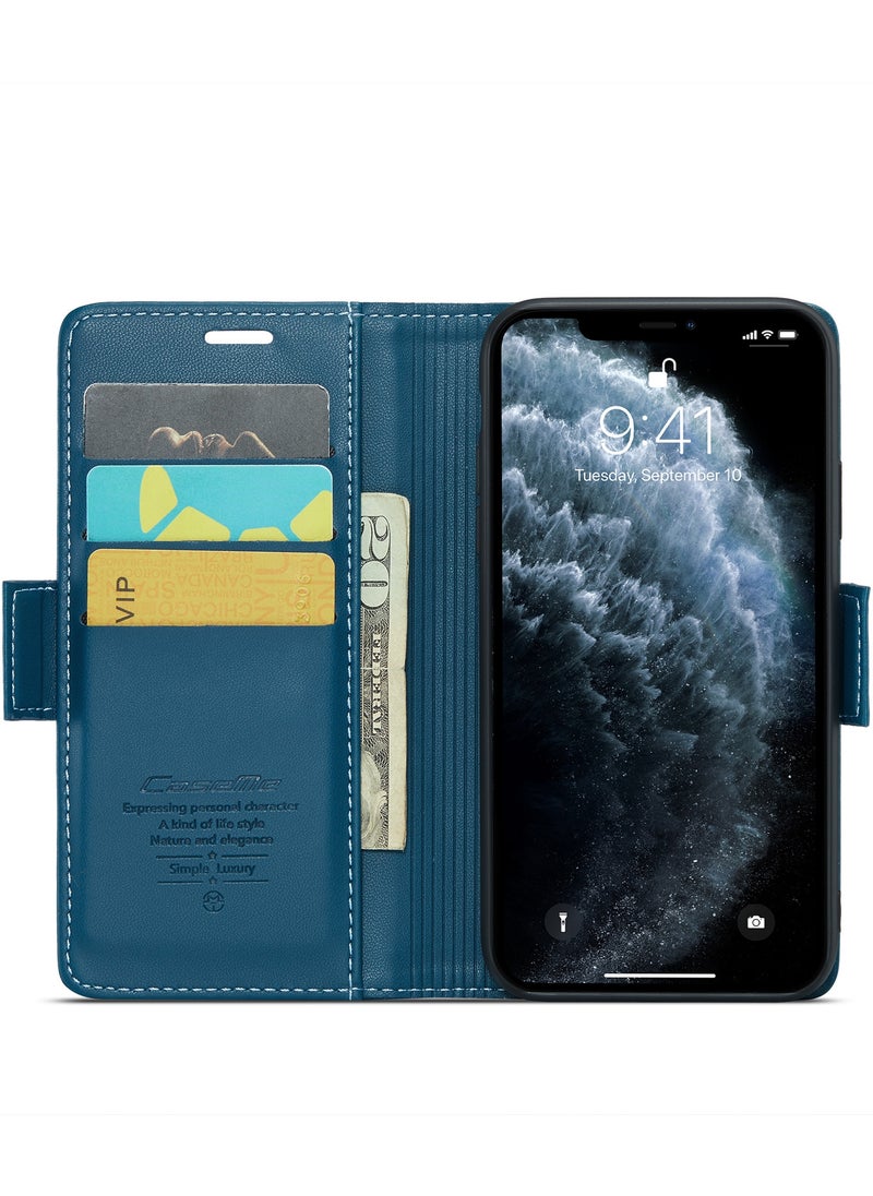 CaseMe - CaseMe Flip Wallet Case For iPhone 11 Pro MAX RFID Blocking PU Leather Wallet Flip Folio Case with Card Holder Kickstand Shockproof Phone Cover - Blue - Image 1