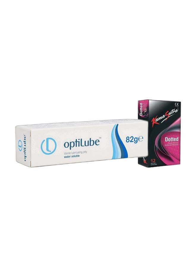 OPTILUBE Sterile Lubricant Jelly 82g Water Soluble Medical Lubricating Gel & Dotted Condoms- 12 Pack Bundle - Image 1
