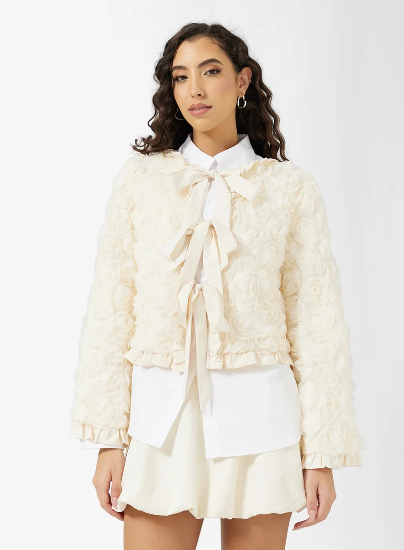 Ginger 3D Floral Bow Tie Up Detail Jacket