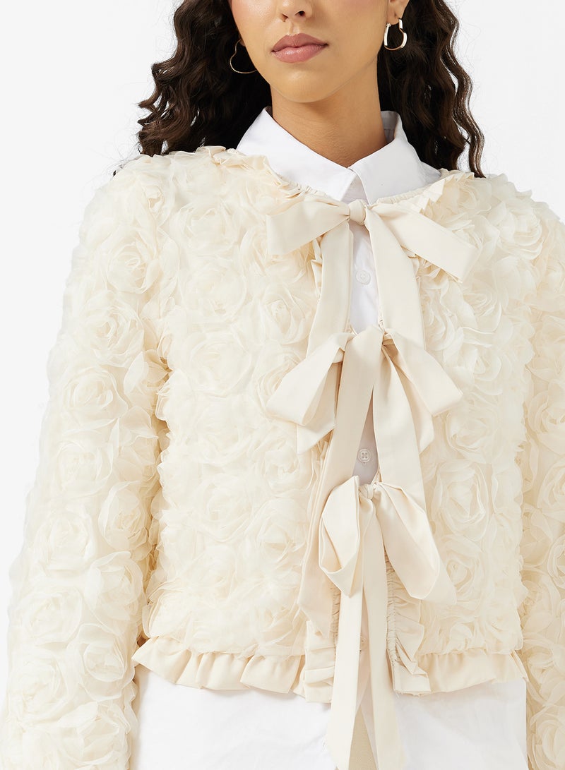 جينجر جاكيت بياقة على شكل فيونكة مزين بالزهور ثلاثية الأبعاد - Image 3