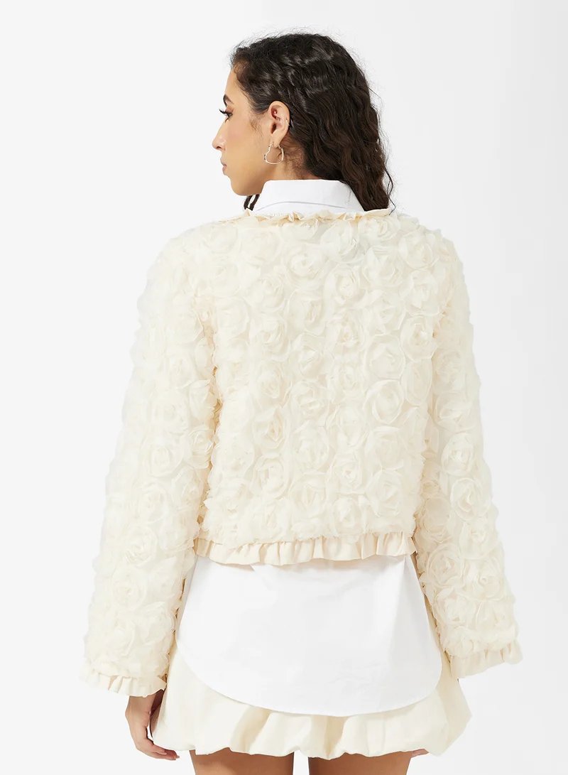 Ginger 3D Floral Bow Tie Up Detail Jacket