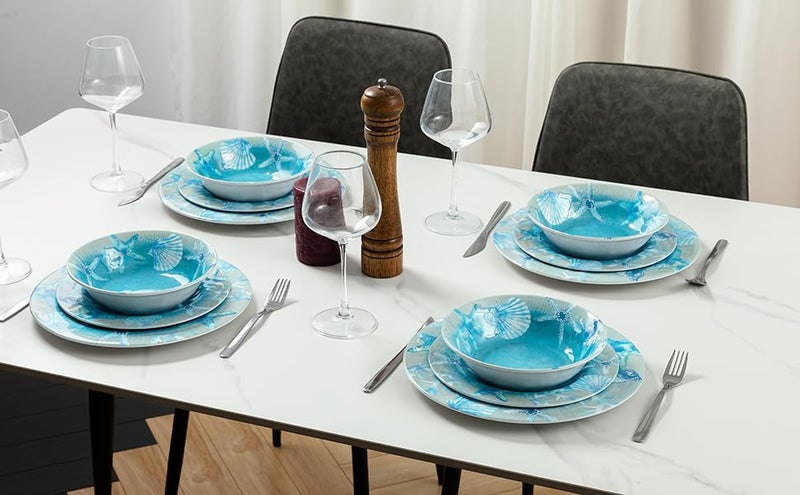 ZAROCRUS 12 PCS Melamine Dinnerware set Unbreakable Coastal Plates and Bowls Set Lightweight Chip Resistant Oceanic Dishes Set Service for 4 Great for Camper RV Indoors Outdoors Use  - Image 5