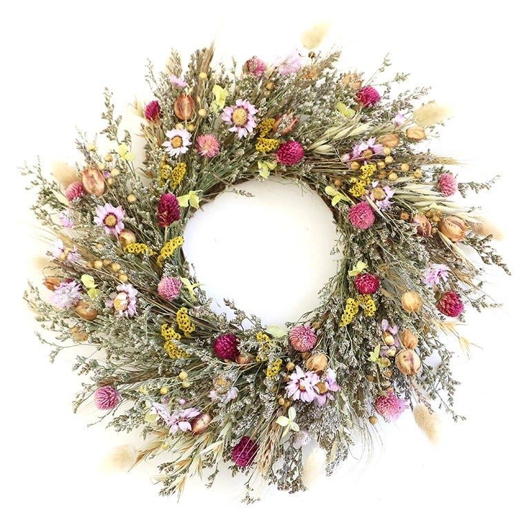 Bluejw Dried Flower Wreath Garland - Natural Dried Plants Thanksgiving Valentine's Day Christmas Door Decor - Image 1