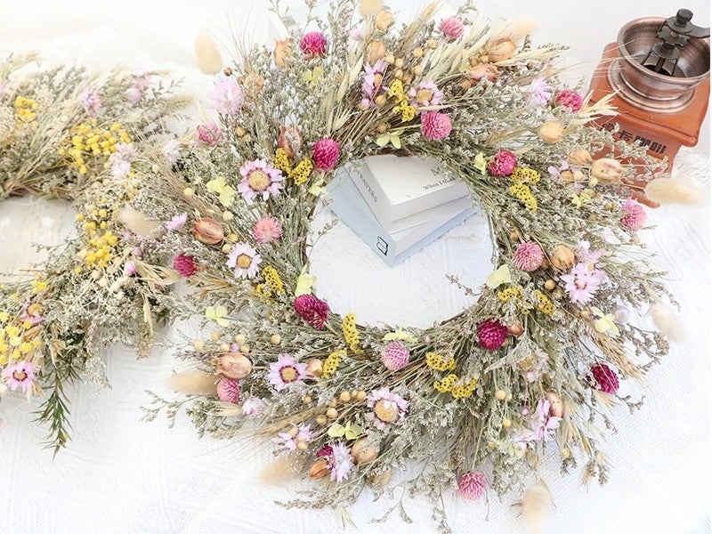 Bluejw Dried Flower Wreath Garland - Natural Dried Plants Thanksgiving Valentine's Day Christmas Door Decor - Image 2