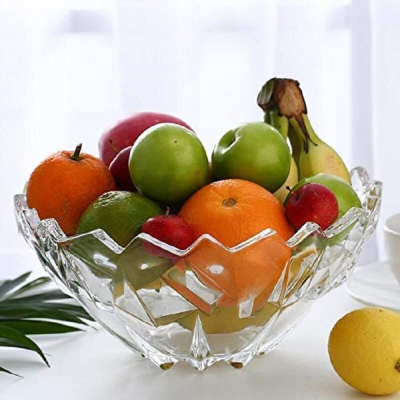 RAHAS Fruit Bowl Large Decorative Centerpiece Designer Glass Fruit Bowl Vegetable BowlTable Flat BaseDining Table Glass Serving Dinnerware Transparent Bowl Pack of 1 - Image 2