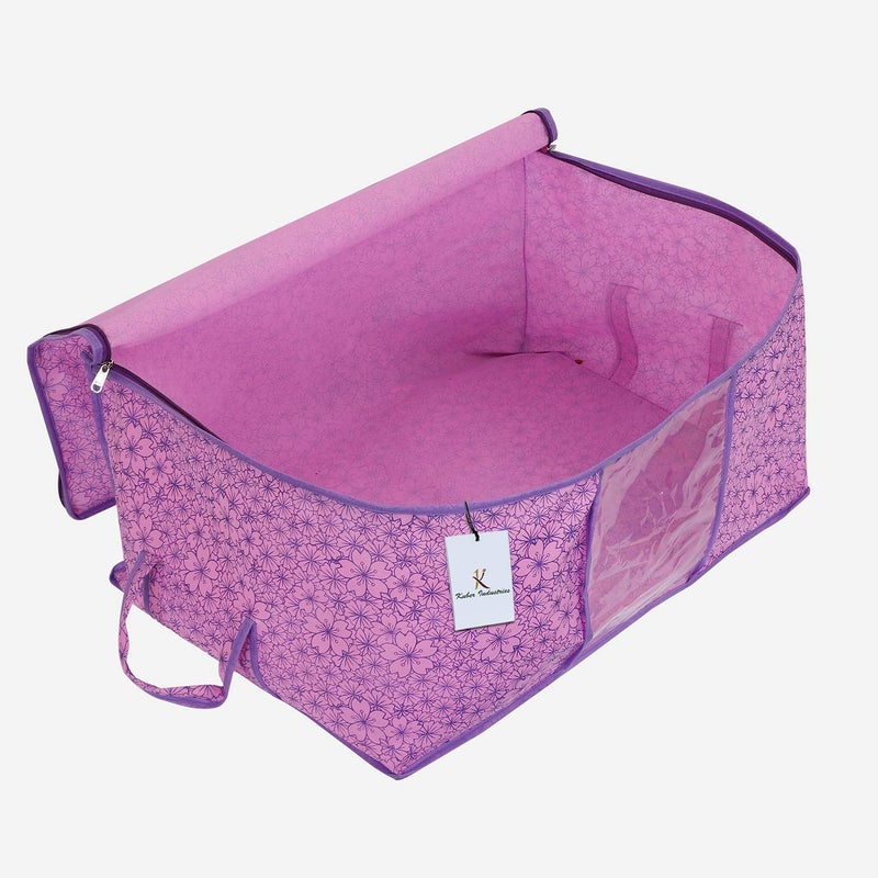 Kuber Industries Metallic Flower Design Non Woven Underbed Rectangular Storage Organiser Bag Pink and Purple Standard CTKTC034562 - Image 5