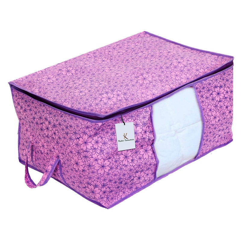 Kuber Industries Metallic Flower Design Non Woven Underbed Rectangular Storage Organiser Bag Pink and Purple Standard CTKTC034562 - Image 3