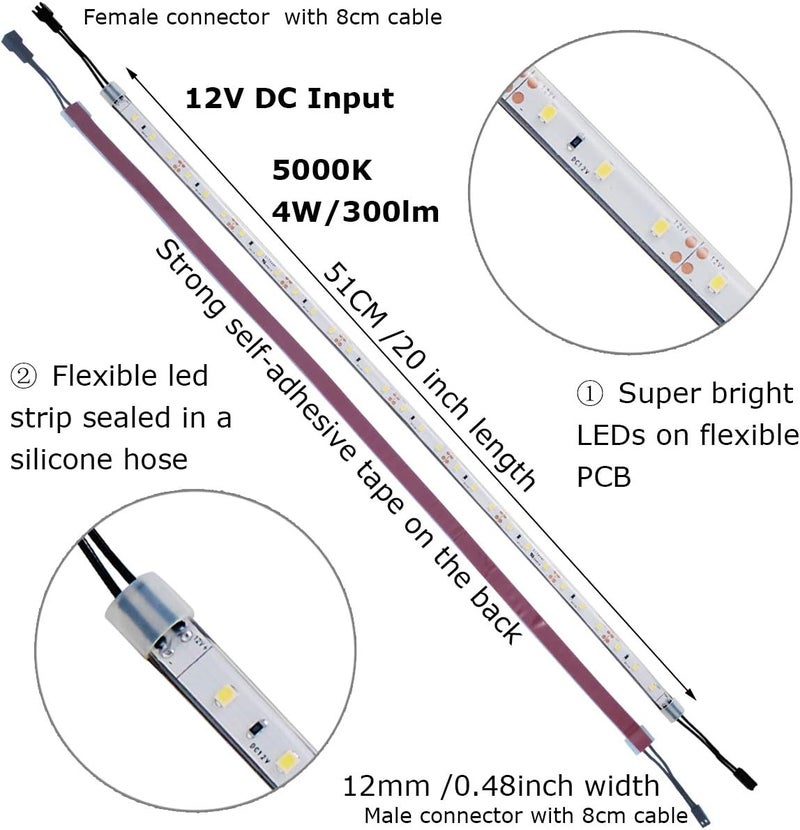Litever Under Cabinet Light, 6 PCS 20 Inches Flexible LED Strips with Power Adapter, 24W,1800 Lumen, Daylight 5000K. Suitable for Kitchen Cabinets, Counters, Under Shelf, Closets (6-Strip-5000K) - Image 5