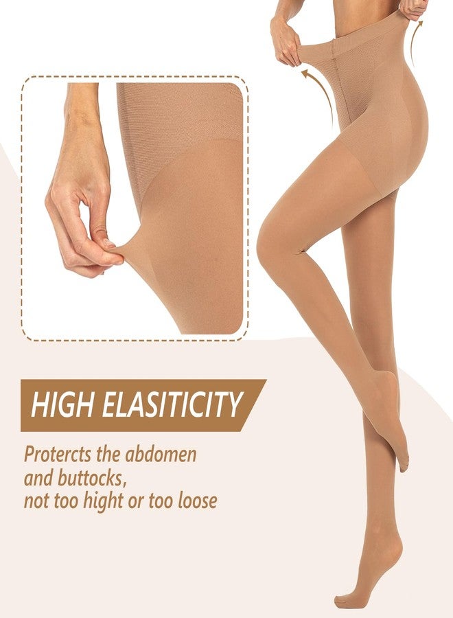 MANZI 2 Pairs Compression Pantyhose for Women Shaping Black Tights 10-15mmHg Support 50D Opaque Stockings, Black and Natural M - Image 3