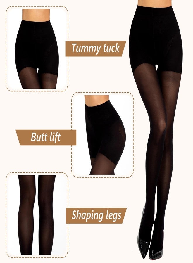 MANZI 2 Pairs Compression Pantyhose for Women Shaping Black Tights 10-15mmHg Support 50D Opaque Stockings, Black and Natural M - Image 2