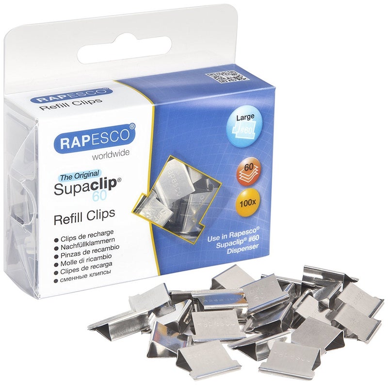 Rapesco Supaclip #60 Refill Clips - Stainless Steel, Pack of 100 (CP10060S) - Image 1