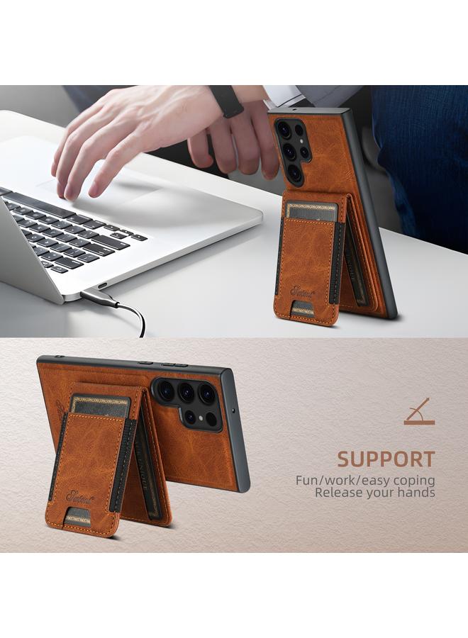 Suteni Case For Samsung Galaxy S22+ 5G H17 Litchi Texture Leather MagSafe Detachable Wallet Phone Case - Image 2