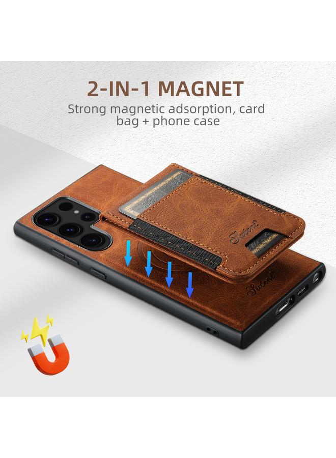 Suteni Case For Samsung Galaxy S22+ 5G H17 Litchi Texture Leather MagSafe Detachable Wallet Phone Case - Image 4