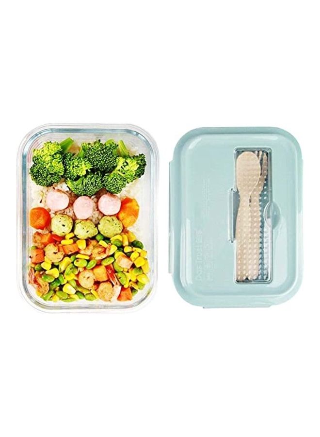 NIBEMINENT Glass Lunch Box With Lid Spoon And Fork Clear/Blue 1000ml - Image 1