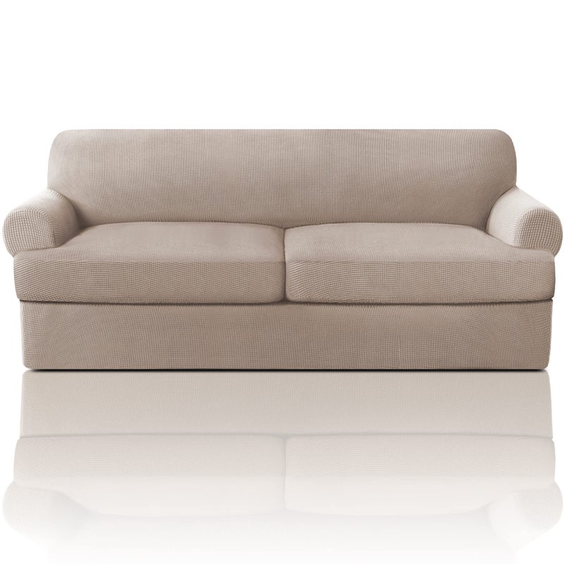 غطاء أريكة PrinceDeco T Cushion 3 قطع لأريكة T Cushion أغطية أريكة ناعمة أغطية أريكة غطاء أثاث مع 2 غطاء مقعد T فردي عرض يصل إلى 90 رملي