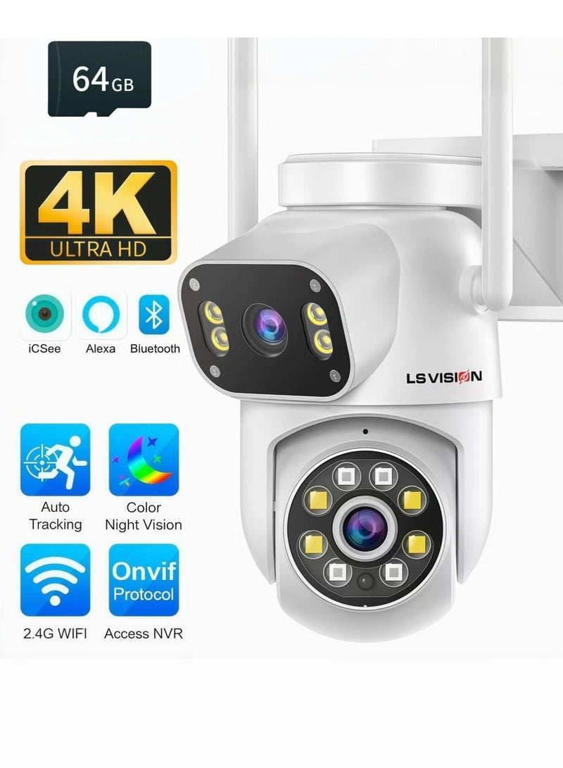 LS Vision 4K Outdoor Camera 8MP Security Camera 4K& 4K Wireless Camera, Dual-Lens Camera Outdoor, CCTV Camera for Home, Wireless Camera 8MP Fixed Lens & 8MP PT lens, Cruiser Dual 8MP，Standard 64GB memory card - Image 1