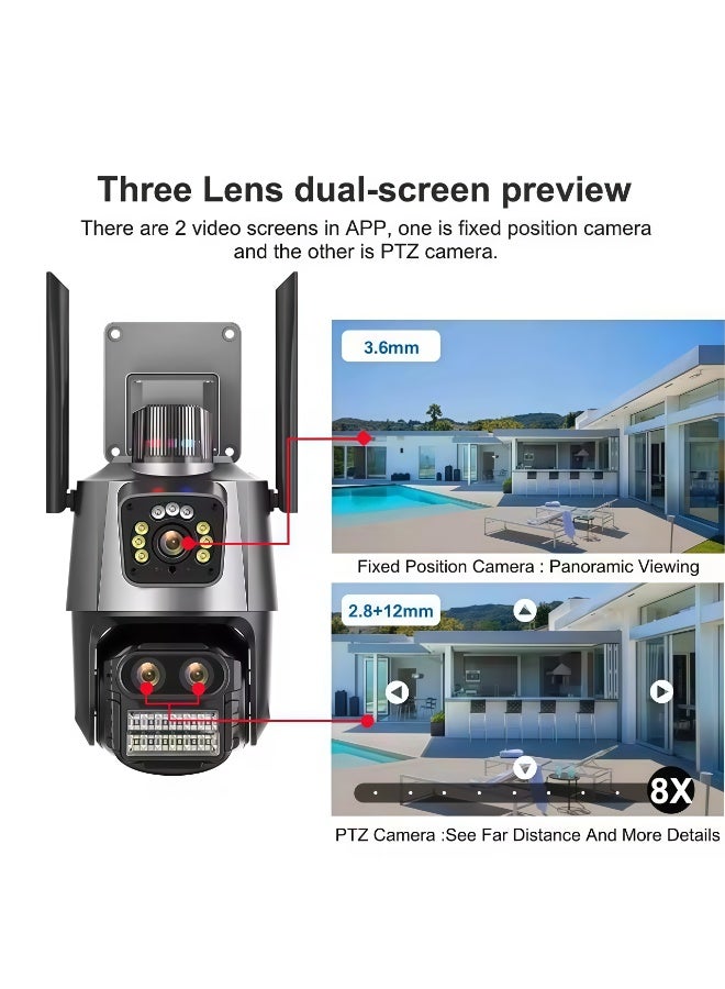 كاميرا IP مراقبة خارجية 4K بدقة 8 ميجابكسل ومعدات تدوير وتحريك (PTZ) - عدستين وشاشتين - تتبع حركة ذاتي - كاميرا مراقبة لاسلكية (مع بطاقة SD بسعة 64 جيجابايت) - Image 3