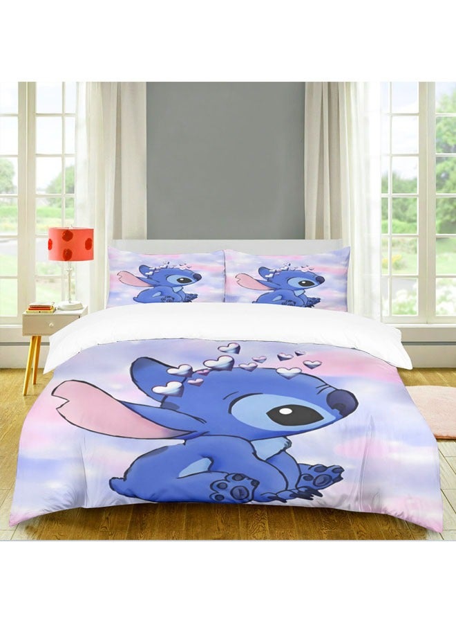 Cartoon Stitch pattern bedding three-piece set with soft microfiber polyester sheets including cover and two pillowcases (size 150cmX200cm)  - Image 2