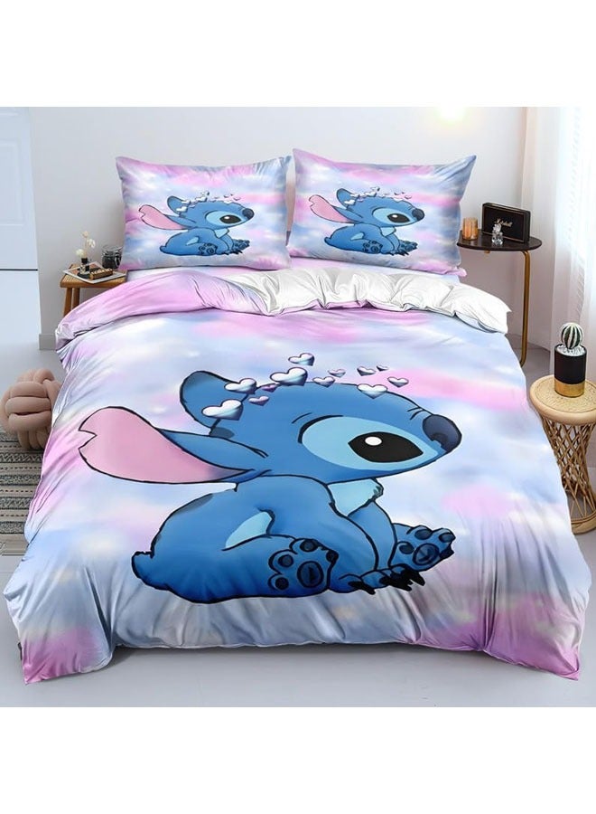 Cartoon Stitch pattern bedding three-piece set with soft microfiber polyester sheets including cover and two pillowcases (size 150cmX200cm)  - Image 1