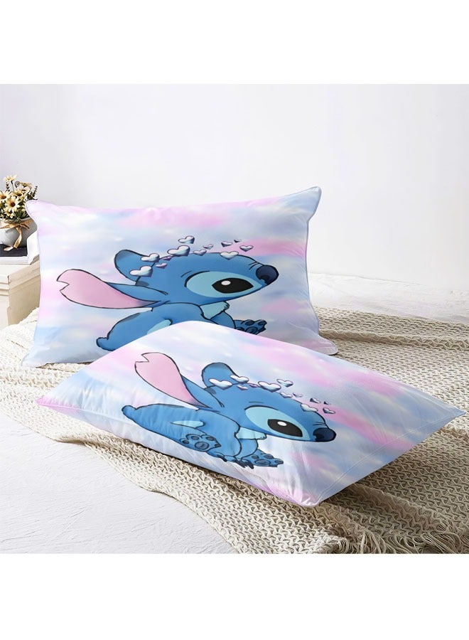 Cartoon Stitch pattern bedding three-piece set with soft microfiber polyester sheets including cover and two pillowcases (size 150cmX200cm)  - Image 4