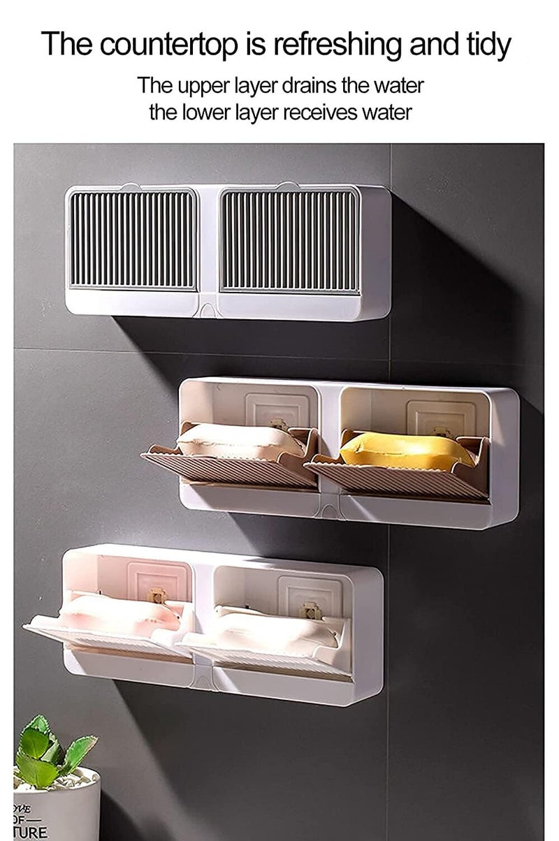 Cyrox Wall Mounted 2 Grid Soap Box Tray/Holder/Dish/Case/Stand with Lid Grid Cover for Bathroom and Kitchen (1 pcs) - Image 5