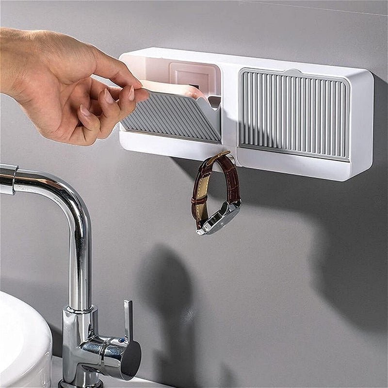 Cyrox Wall Mounted 2 Grid Soap Box Tray/Holder/Dish/Case/Stand with Lid Grid Cover for Bathroom and Kitchen (1 pcs) - Image 2