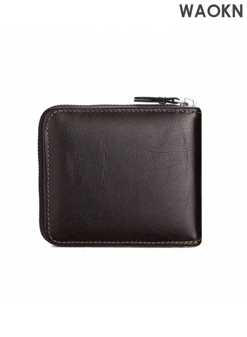 WAOKN The new men's wallet is made of imitation leather material, spliced with stone pattern pattern, multifunctional zipper wallet, fashionable and casual, large capacity three fold bag zipper coin purse, multi-functional card bag with multiple card slots in one package. - Image 4