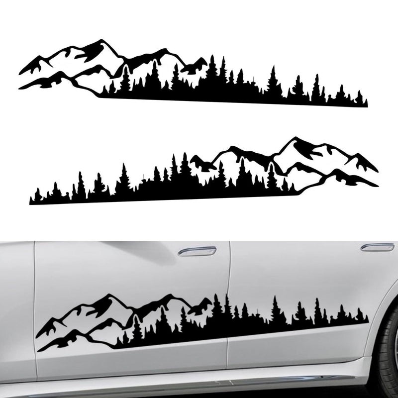 Zosgrew 2 PCS Car Mountain Tree Forest Decals Mountain Tree Decals Sticker Vinyl Decals Waterproof Car Body Side Door Truck Tailgate Exterior Decoration for Most Cars SUV OffRoad Vehicles Black - Image 3