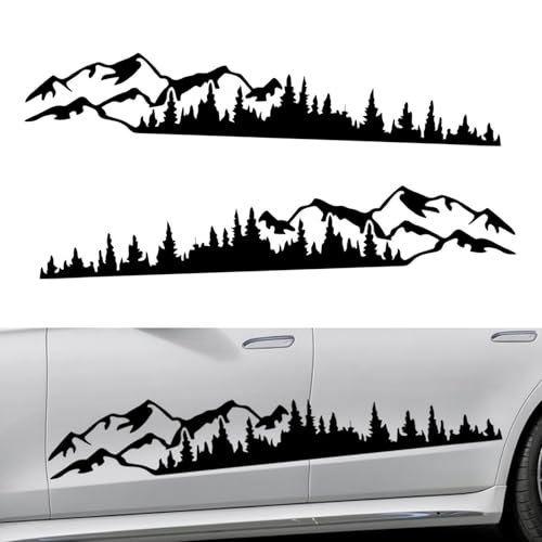 Zosgrew 2 PCS Car Mountain Tree Forest Decals Mountain Tree Decals Sticker Vinyl Decals Waterproof Car Body Side Door Truck Tailgate Exterior Decoration for Most Cars SUV OffRoad Vehicles Black - Image 1