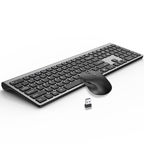 GlowarcPro Wireless Keyboard and Mouse Combo, Full-Size Slim Keyboard with Numeric Keypad, Calculator Button, 2400 DPI Ergonomic Large Mouse for Right Hand, USB Cordless Set for Laptop PC Windows - Black & Grey - Image 1