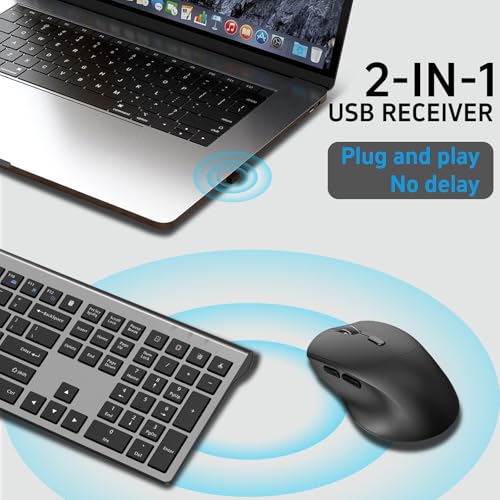 GlowarcPro Wireless Keyboard and Mouse Combo, Full-Size Slim Keyboard with Numeric Keypad, Calculator Button, 2400 DPI Ergonomic Large Mouse for Right Hand, USB Cordless Set for Laptop PC Windows - Black & Grey - Image 2