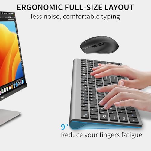 GlowarcPro Wireless Keyboard and Mouse Combo, Full-Size Slim Keyboard with Numeric Keypad, Calculator Button, 2400 DPI Ergonomic Large Mouse for Right Hand, USB Cordless Set for Laptop PC Windows - Black & Grey - Image 4