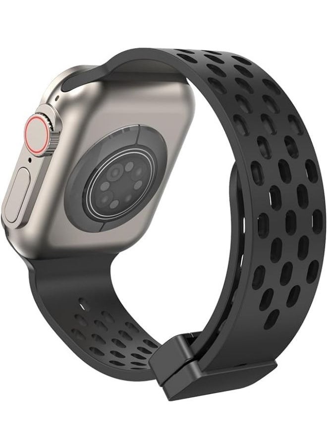 Generic - Ecosystem Magnetic Bands for Apple Watch Band 41mm 40mm 38mm, for Women Men, Soft Silicone Magnetic Buckle Breathable Sport Watch Strap for iWatch Series SE 8 7 6 5 4 3 2 1 Ultra (Black) - Image 1