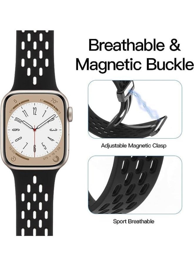 Generic - Ecosystem Magnetic Bands for Apple Watch Band 41mm 40mm 38mm, for Women Men, Soft Silicone Magnetic Buckle Breathable Sport Watch Strap for iWatch Series SE 8 7 6 5 4 3 2 1 Ultra (Black) - Image 1