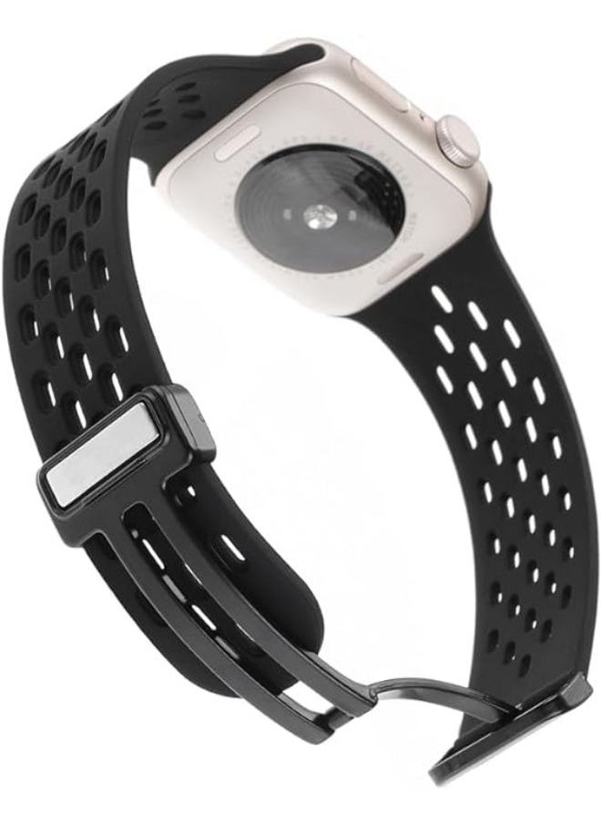 Generic - Ecosystem Magnetic Bands for Apple Watch Band 41mm 40mm 38mm, for Women Men, Soft Silicone Magnetic Buckle Breathable Sport Watch Strap for iWatch Series SE 8 7 6 5 4 3 2 1 Ultra (Black) - Image 1