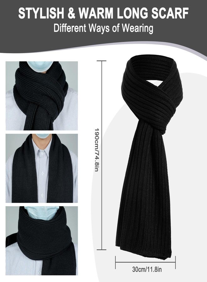 floconssy Men's Winter Beanies Hats Scarf Gloves Sets, 3 PCS Warm Fleece Lined Hat Thermal Long Scarf Touchscreen Gloves for Cold Weather Black - Image 4