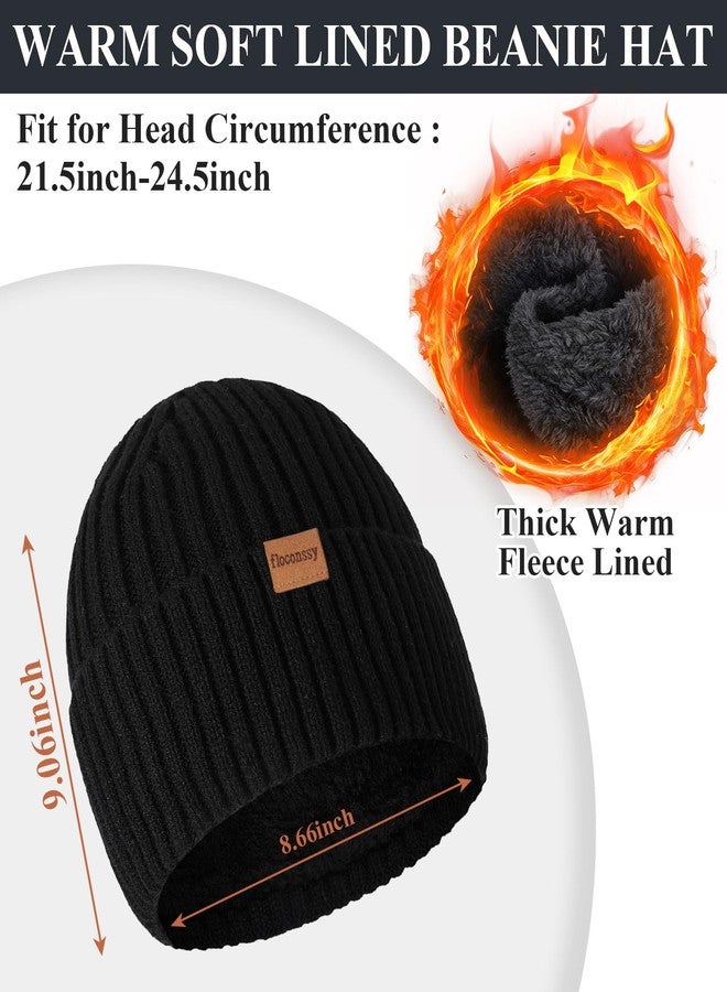 floconssy Men's Winter Beanies Hats Scarf Gloves Sets, 3 PCS Warm Fleece Lined Hat Thermal Long Scarf Touchscreen Gloves for Cold Weather Black - Image 2