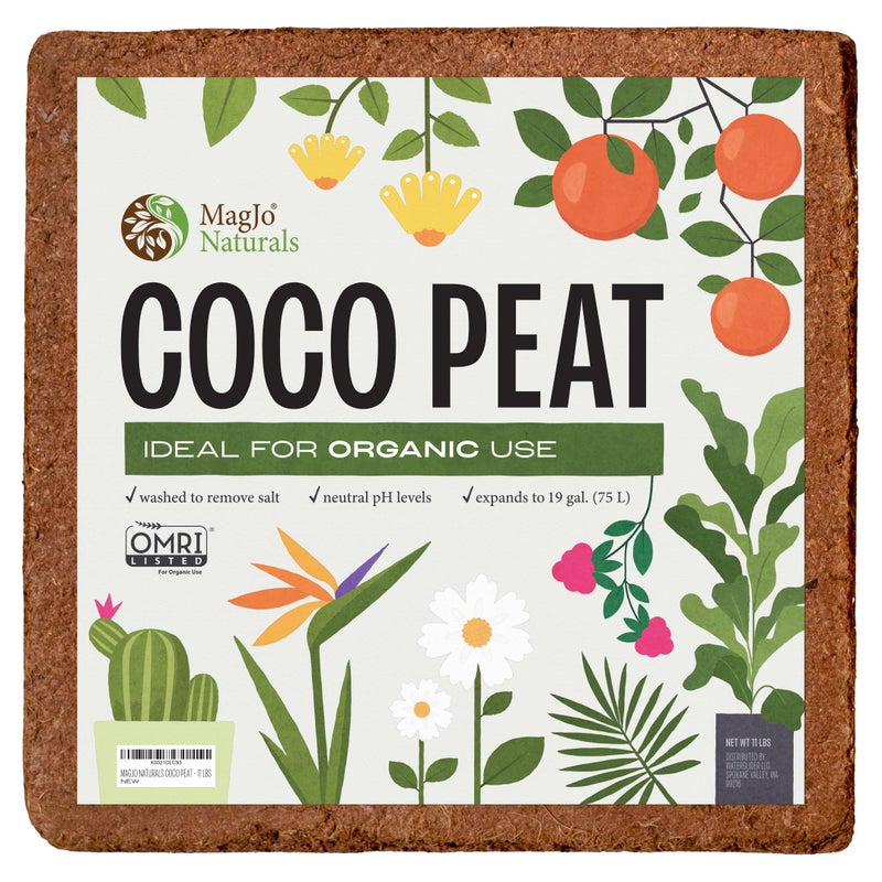 MagJo Naturals 100% Pure Coco Coir (Coco Peat) 11 Pound Block (5kg, OMRI Listed for Organic Gardening, Coconut Coir - Low EC and pH Balance - High Expansion Coco Fiber for Herbs, Flowers, Planting