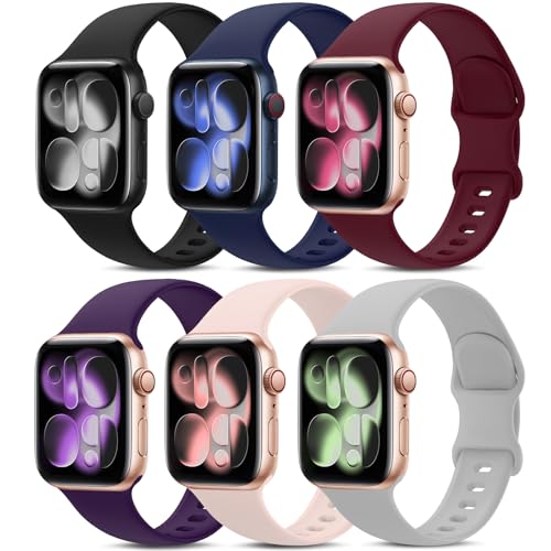 AMSKY 6 Pack Sport Bands Compatible with Apple Watch Band 38mm 40mm 41mm 42mm 44mm 45mm 49mm 46mm,Silicone Waterproof Strap for iWatch Apple Watch Series 11 10 9 Ultra 8 7 6 5 4 3 2 1 SE Women Men - Image 1