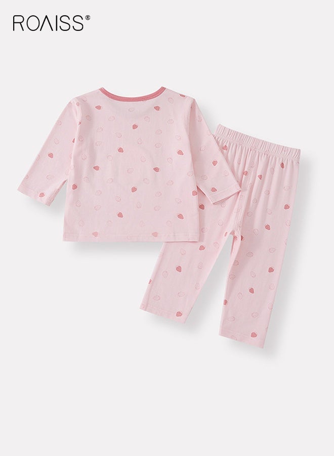 رويس طقم بيجامة للأطفال البنات من قطعتين، طقم بيجامة رائع مع بلوزة بأكمام طويلة وسروال بخصر مطاطي، ملابس نوم مريحة ومسامية للفتيات الصغيرات - Image 2