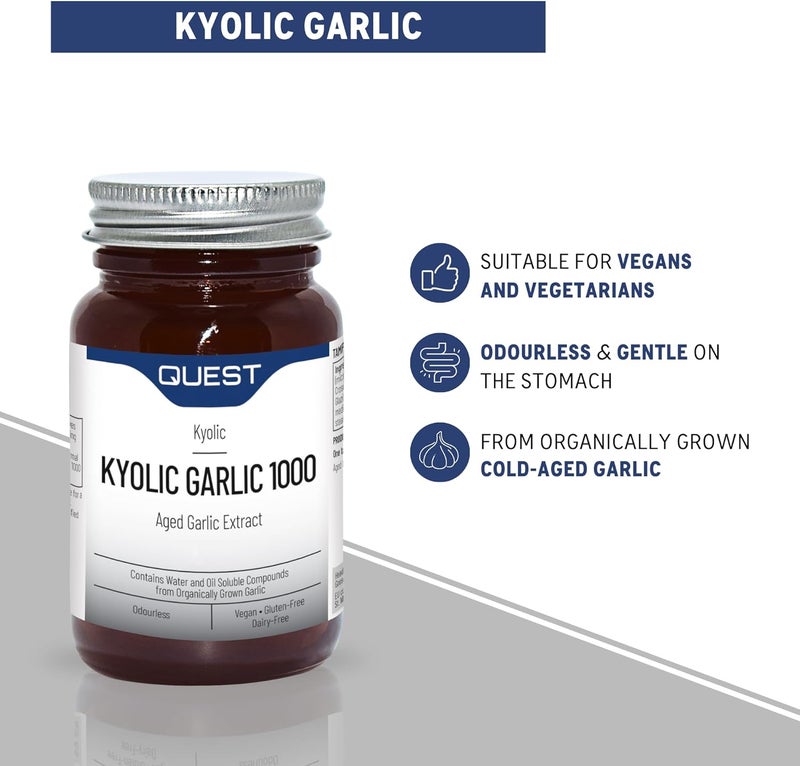 Quest 45x Kyolic Garlic Tablets High Strength 1000mg Odourless Aged Garlic Extract for Heart Immune Digestive Cognitive Health Daily Dietary Supplement Vegan GlutenFree Pack of 1 - Image 3