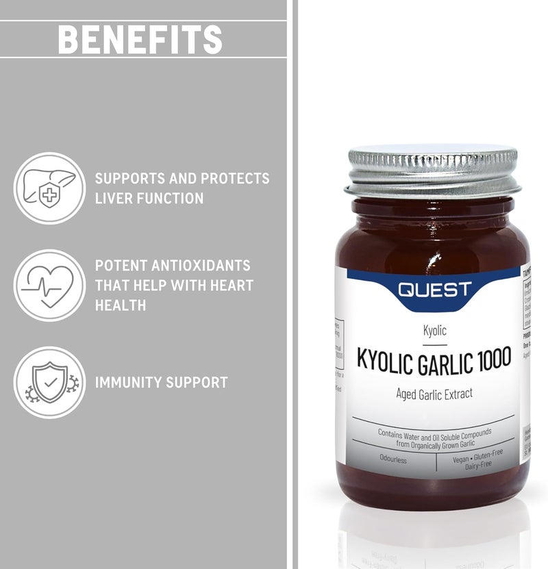 Quest 45x Kyolic Garlic Tablets High Strength 1000mg Odourless Aged Garlic Extract for Heart Immune Digestive Cognitive Health Daily Dietary Supplement Vegan GlutenFree Pack of 1 - Image 2