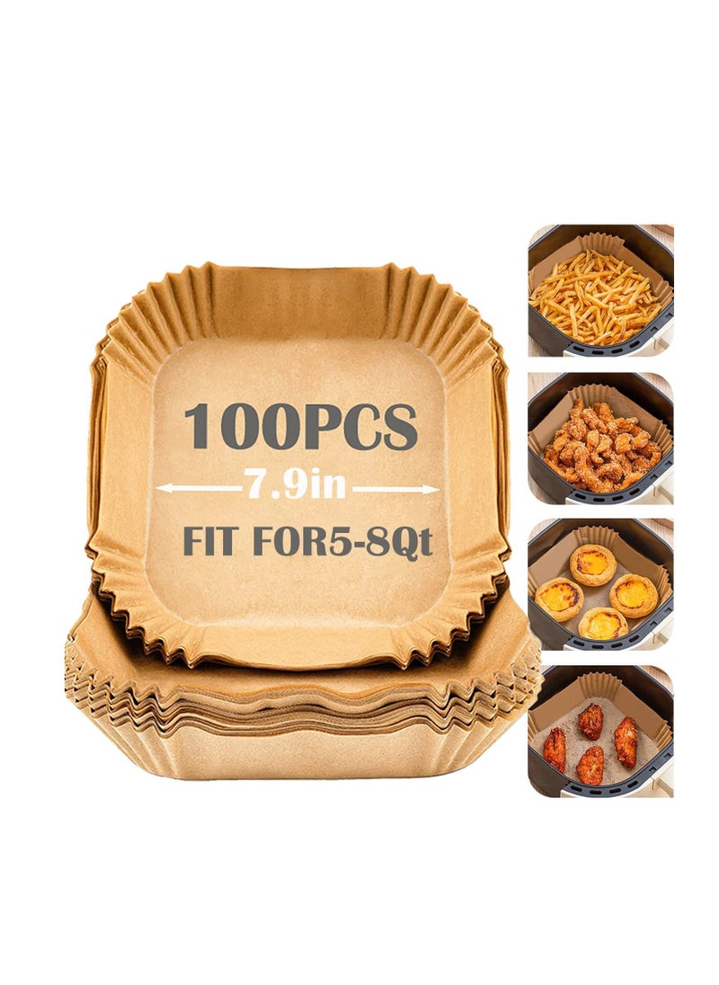 Yuroochii Air Fryer Disposable Paper Liners, 100PCS Square Non-Stick Parchment Paper, Baking Paper for Cooking Steaming Deep Fryer Microwave（7.9IN）  - Image 1