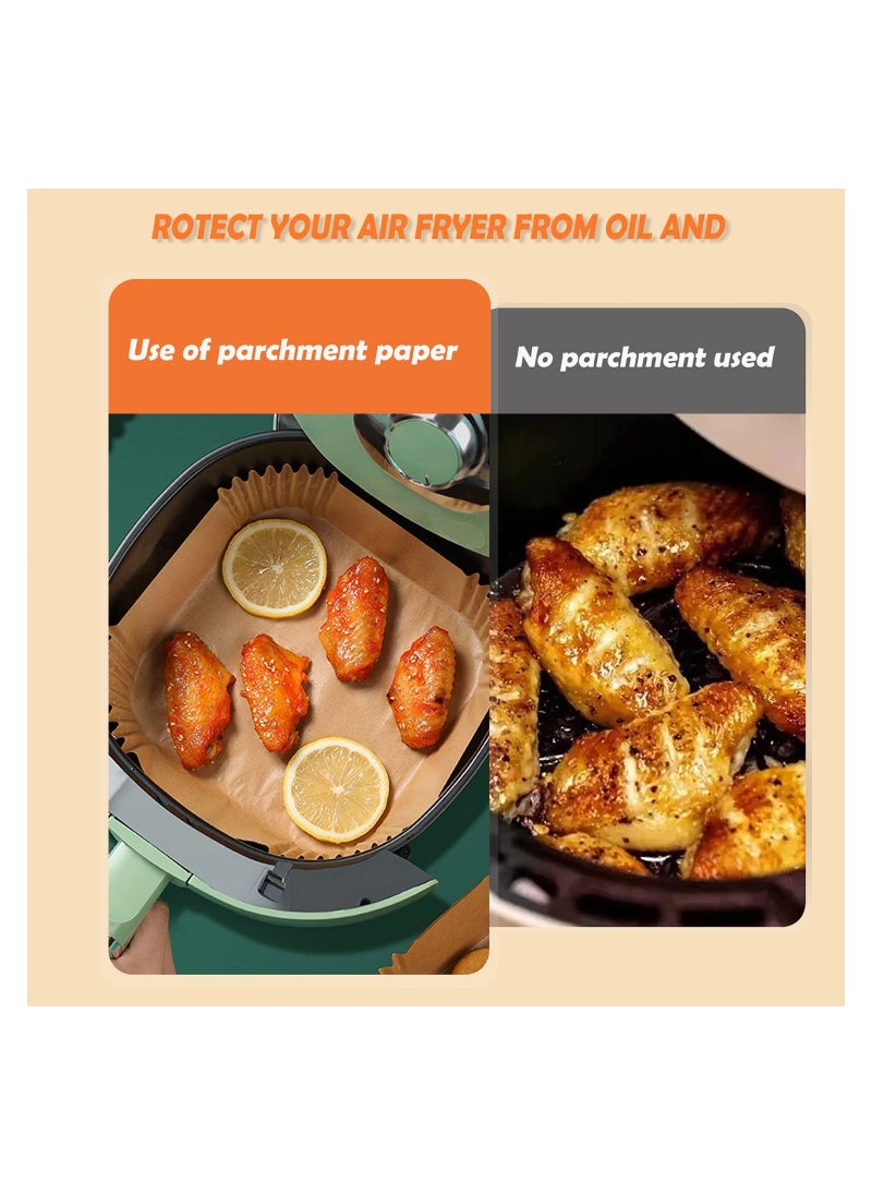Yuroochii Air Fryer Disposable Paper Liners, 100PCS Square Non-Stick Parchment Paper, Baking Paper for Cooking Steaming Deep Fryer Microwave（7.9IN）  - Image 3