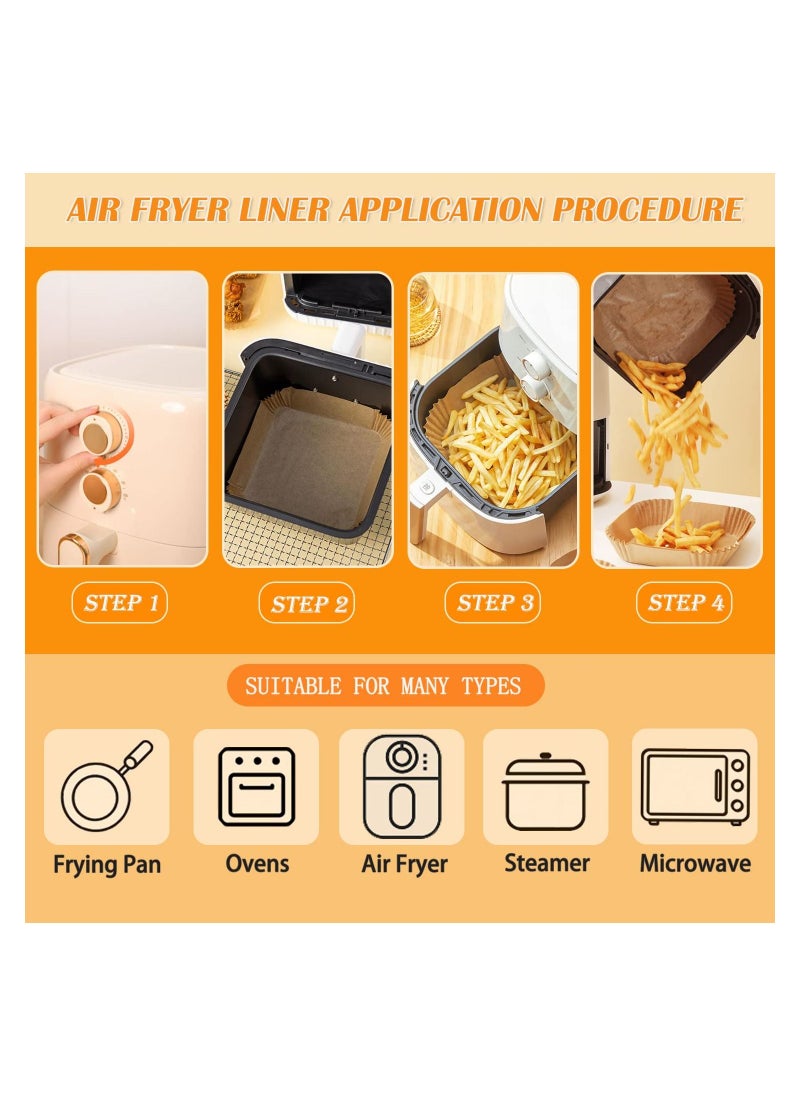Yuroochii Air Fryer Disposable Paper Liners, 100PCS Square Non-Stick Parchment Paper, Baking Paper for Cooking Steaming Deep Fryer Microwave（7.9IN）  - Image 4